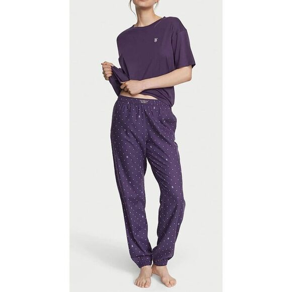 Pink x Victoria's Secret Women’s Sz XS Purple Flannel Jogger Tee-Jama Set - Picture 9 of 9